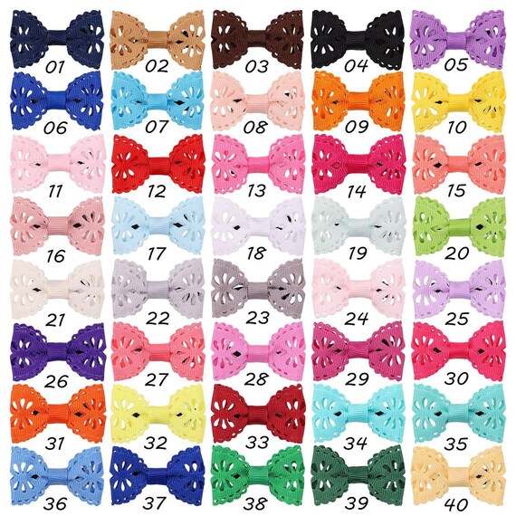 Puppy Bows 1 for 3.50 2 for 5.50 lace cutout alligator barrette clip or bands bows small 2" topknot dog bow (FB522)