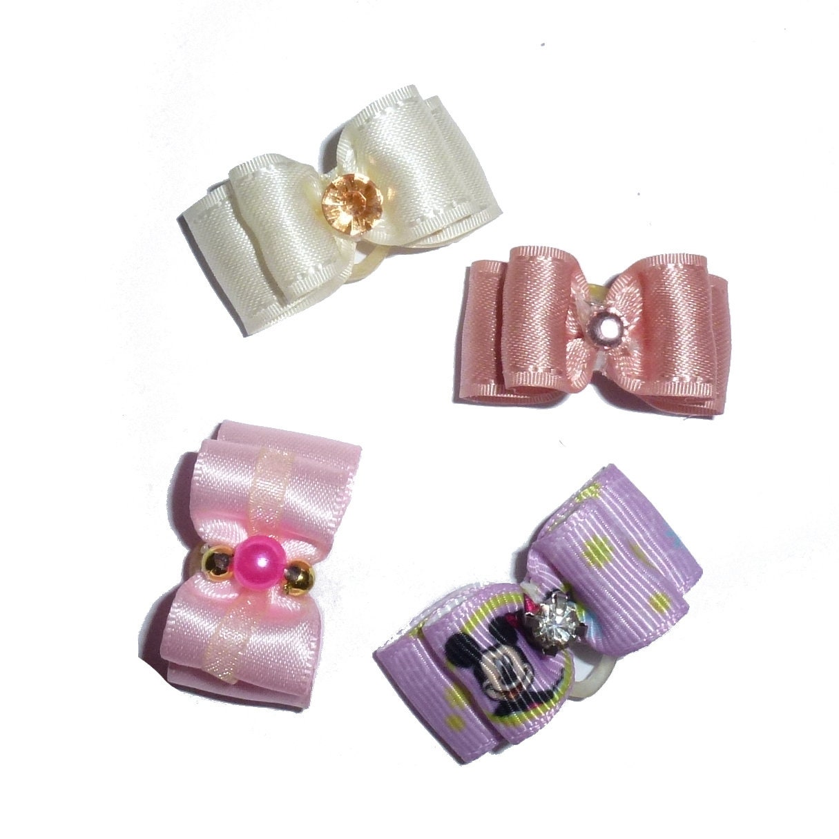 FB143 girls pet hair show bow barrettes or bands Puppy Dog Bows ~ 58 satin bowknot SET OF 4