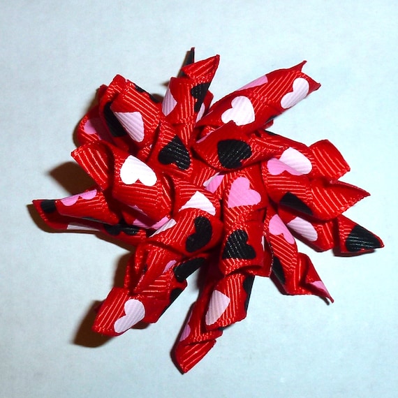 Puppy Bows ~ Valentine's day heart korker corky spiral barrette or bands pet dog bow