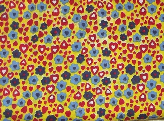 Puppy Bows ~ fabric craft supplies RED YELLOW hearts blue flowers 2 yards x 45"