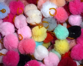 Puppy Bows ~ small 1"  balls dog grooming bow all colors of tulle pet pom poms