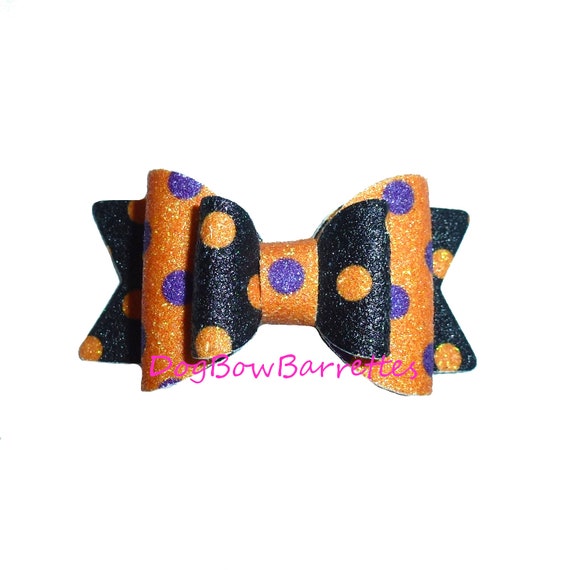 Dog Bows ~ Halloween glitter dots bowknot , barrette bow glitter hair clips for pets  (fbgb)