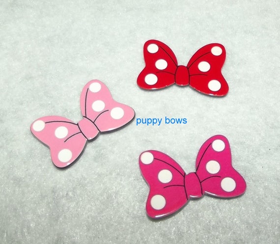 Puppy Bows ~ Dog bow TINY 1" MINNIE mouse pink red polka dot pet hair barrette clip or latex bands ~ (fb74)
