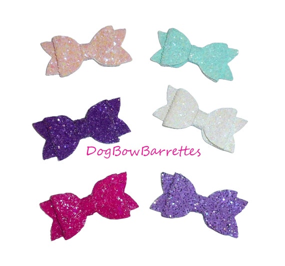 Puppy Bows ~  small glitter pet dog hair bow bands or clip (gl1)