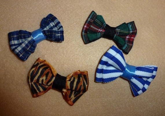 Puppy Bows ~ Bows for boys double loop bow tie shape pet hair bow barrettes or bands (fb107)