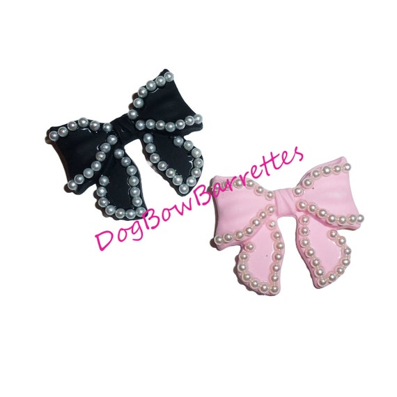 Dog Bows pearl bowknot  small  1" pet hair bow barrette clip (FB103D)