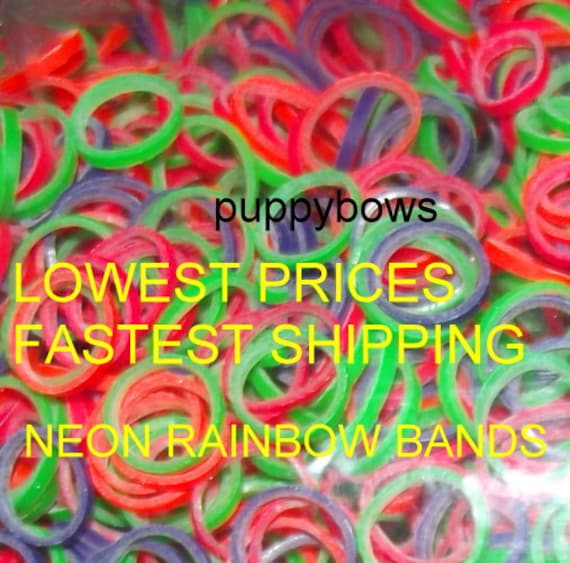 Puppy Bows ~ NEON rainbow Dog Grooming Bands ~SMALL quantity bags elastic dog bows bow TOPKNOT band ~Usa seller