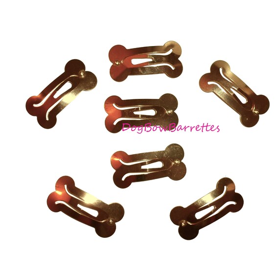 Puppy Bows ~ Barrette snap clip rose gold 1.5" dog bone x7 shape bow pet hairclip (fb17D)