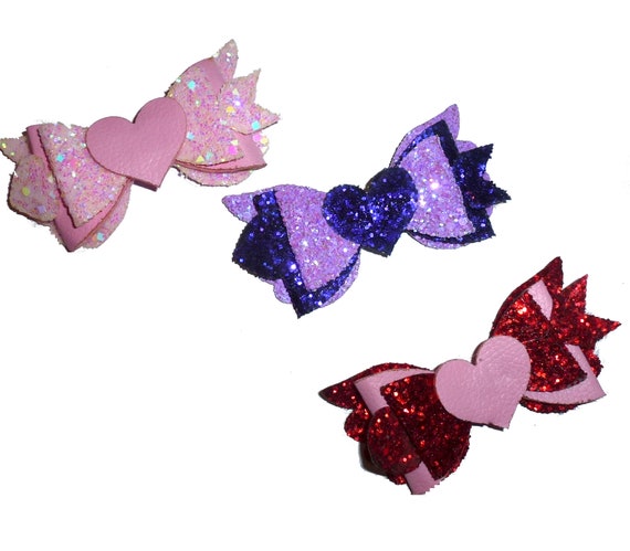 Puppy Bows ~ Cupid's arrow glitter heart Hair bow or Dog collar slide bow Valentine's day  accessory  (DC8)