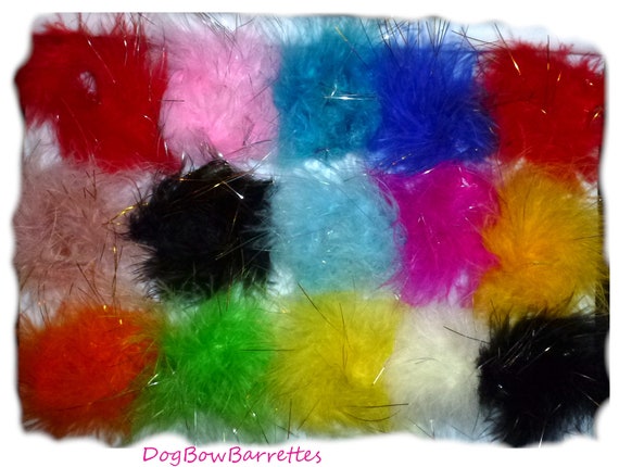 DogBowBarrettes ~ Feather boa silver gold lurex shiny dog bows marabou pet hair barrette clip or collar accessory slide