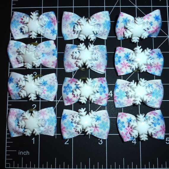 Winter snowflake  blue pink  everyday tiny dog groomers grooming pet hair bows (fb337)