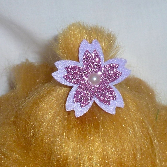 Puppy Bows ~Small glitter flowers blue pink purple dog barrette bow hair clips for pets ~USA seller (fb118)