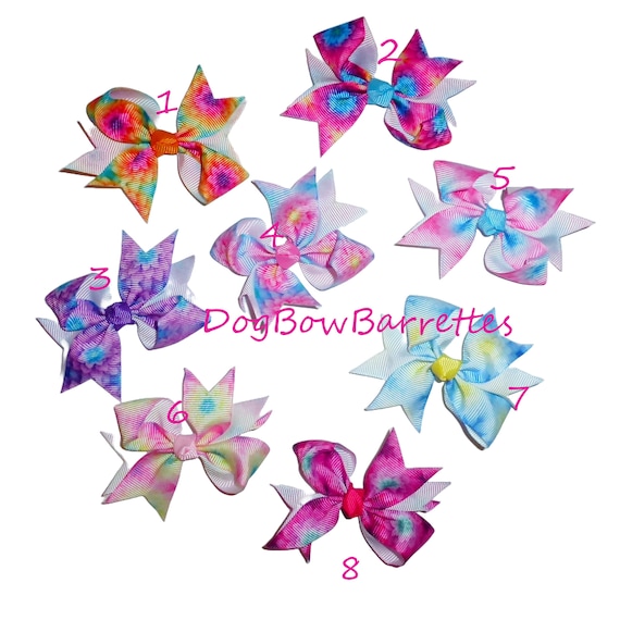 Puppy Bows ~ Vibrant floral swallowtail 3" pet hair bow latex bands or barrette  (fb111c)