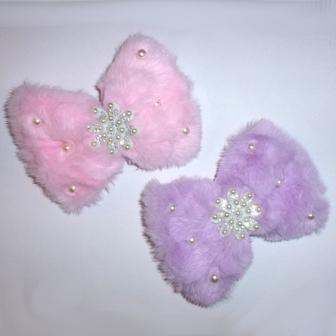 Dog Collar Slide Bow Large Dog Hair Bows Pink or Lilac Pearls Winter