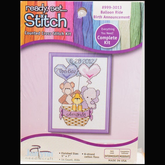 Puppy Bows ~ craft supplies elephant bear balloon birth announcement counted cross stitch COMPLETE kit