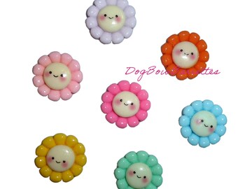 Noeuds pour chiots ~ Fleurs au visage heureux, pinces en plastique pour chiots, barrettes ou bandes pour cheveux d'animal de compagnie (fb414d)