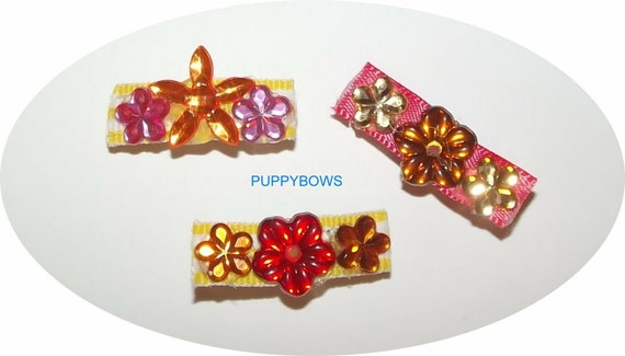 Puppy Bows ~Girls assorted sets of dog bow pink red purple pet hair bows Pomeranian ~USA seller