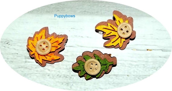 Puppy Bows ~FALL AUTUMN leaf barrette dog bow multi colors ~USA seller (fb28)