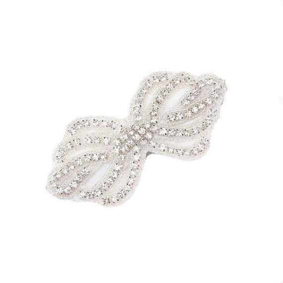 Becky Bows ~ Rhinestone iron on applique figure 8 infinity wedding prom dances ladies or girls ~USA seller
