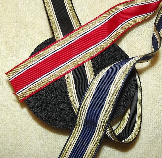 Puppy Bows ~ ribbon craft supplies 7/8" red/gold, black/gold, navy/gold 16 yards