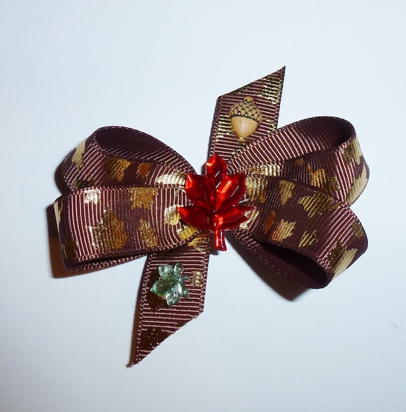 Puppy Dog Bows ~Fall Thanksgiving boutique pet hair bow barrettes or bands (fb1b)