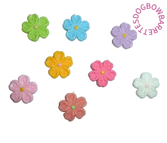 Puppy Dog Bows ~ Cute tiny sakura flowers plastic puppy clips pet hair bow barrettes or bands (fb414c)