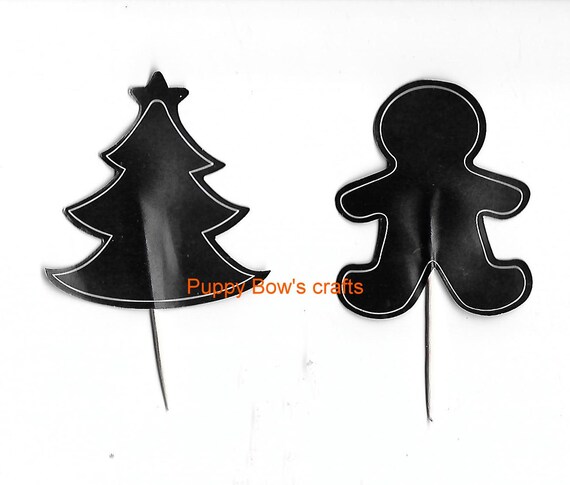 Puppy Bows ~ craft items 12 chalkboard cupcake picks Christmas trees