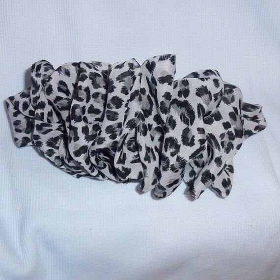 Becky Bows ~ Barrette chiffon Hand crafted over sized BIG hair bow Women or Girls black gray animal print