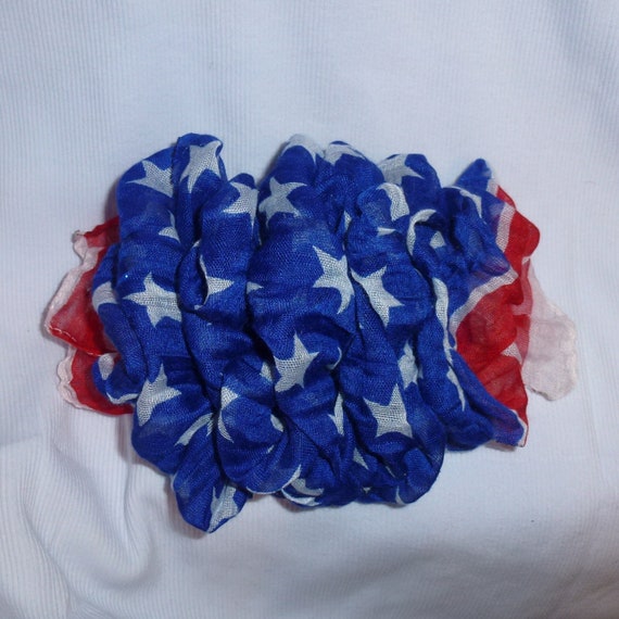 Becky Bows ~ Barrette chiffon Hand crafted over sized BIG hair bow Women or Girls patriotic 4th July