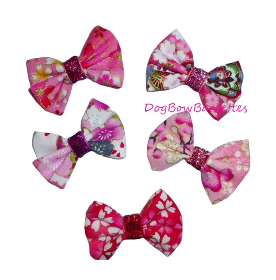 Puppy Dog Bows ~ 5 cherry blossom sakura pink/red pet hair bow  barrettes  (fb334C)