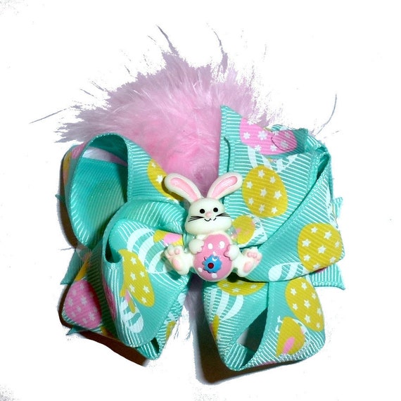 Puppy Bows ~Easter bunny rabbit lg 3" dog bow  pet hair clip barrette collar slide latex bands feather boa (fb261)