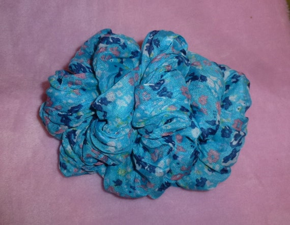 Becky Bows ~ Barrette scarf Hand crafted oversized BIG hair bow Women or Girls blue flowers