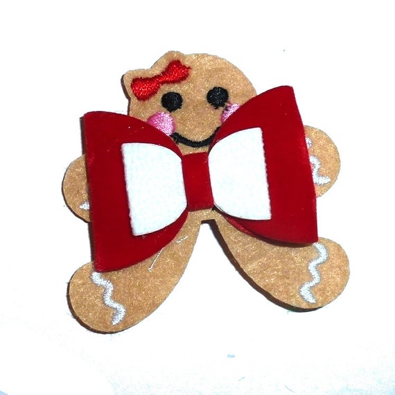 Christmas 2" gingerbread girl bow tie collar slide or hair bow  ~USA seller (Fb441)
