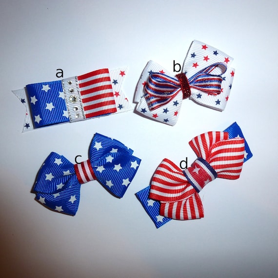 Puppy Bows ~Patriotic 4th of July red/white/blue dog bow pet hair clip barrette or latex bands (fb124)