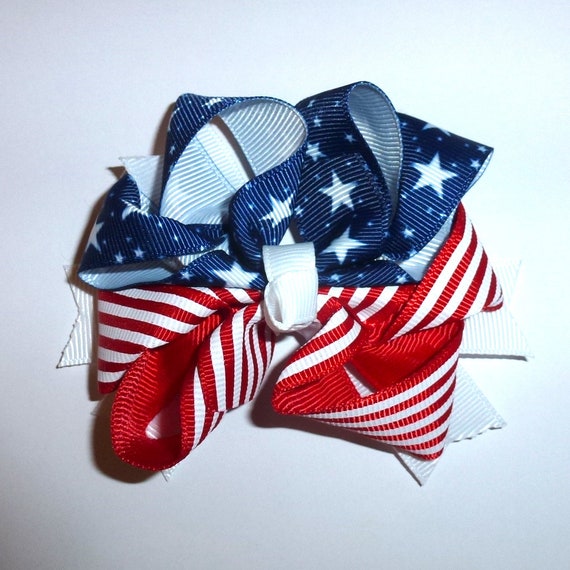 Puppy Bows ~  4th of July Patriotic Large dog hair bowknot bow bands or barrette or collar slide  (DC9)