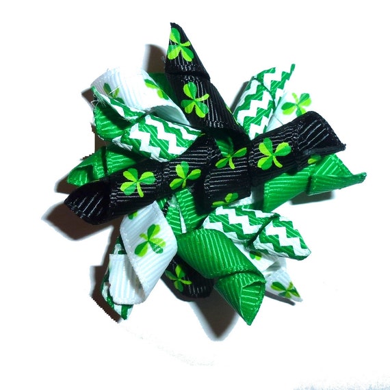 St Patrick's day shamrock Korker loop  dog bow  pet hair clip barrette or latex bands corky curly corker