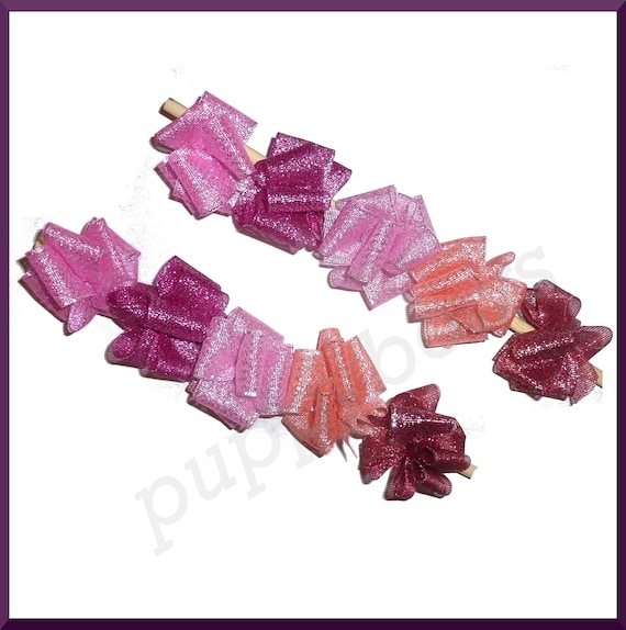Puppy Bows ~ 5 pair Glitter ALL PINKS! Party puffs dog grooming pet hair bow FREE ship