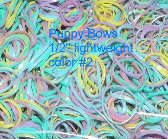 Puppy Bows ~ Non Latex COTTON CANDY Dog Grooming Bands ~LIGHTWEIGHT 1/2" elastic dog bows bow topknot band ~Us seller