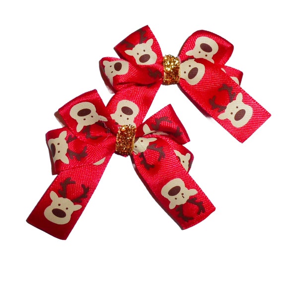 Christmas  dog bow reindeer hair ear bows barrettes or bands (FB336H)