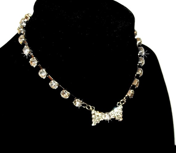 Puppy Bows ~Rhinestone bow tie necklace for small dogs ~USA seller