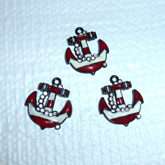 Puppy Bows craft items ~ set of 3 navy blue white red rhinestone anchor charms