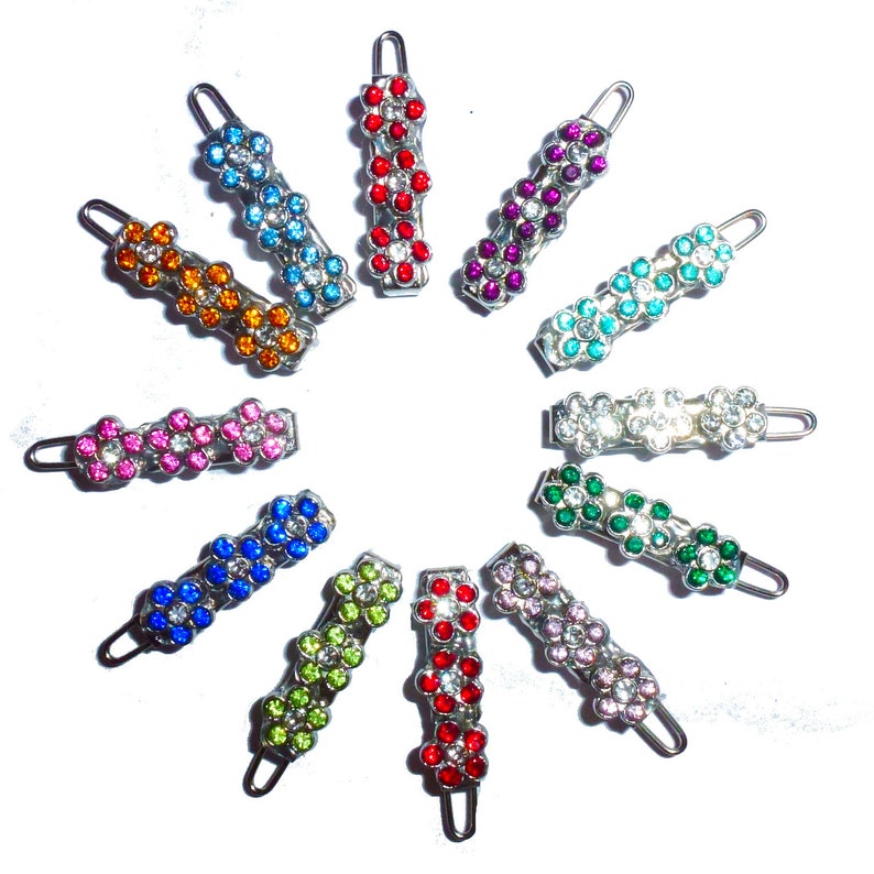 Puppy Bows ~ Wee super tiny 20mm hair BIRTHSTONE flower clips for dogs bow pet barrette pink purple peach crystal rhinestone~ US Seller