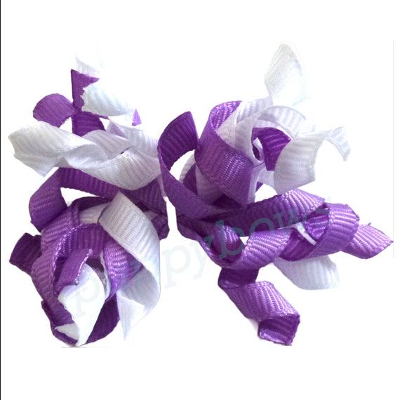 Puppy Bows purple white Korker loop  dog bow  pet hair clip barrette or latex bands corky curly corker (fb557)