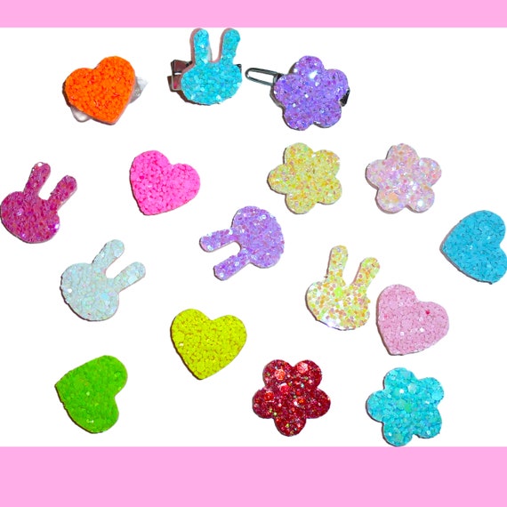 Puppy Bows ~ 6 small Glitter hearts or flowers small pet hair bow barrettes or bands (fb467D)