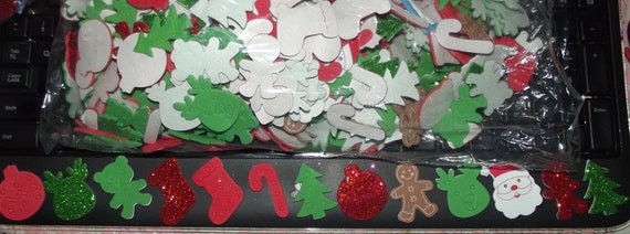 Puppy Bows ~ craft supplies FOAM CHRISTMAS STICKERS glitter trees, santa, candy canes