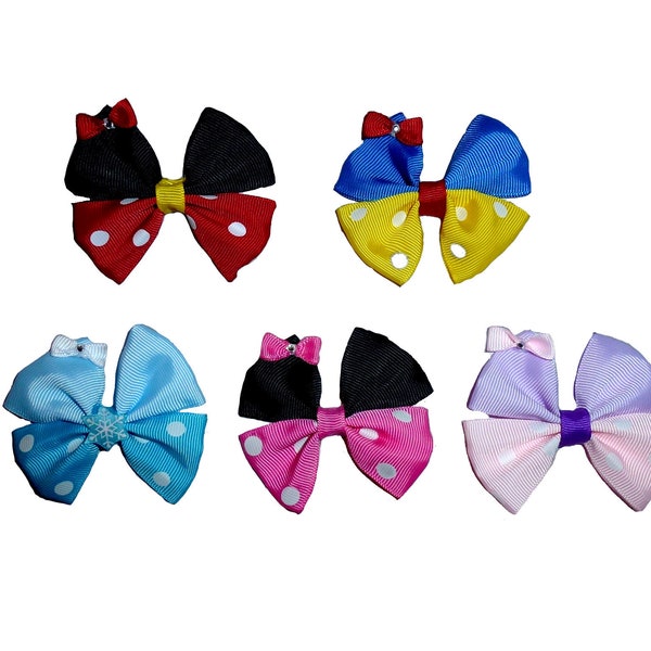 Puppy Bows ~ 1 for 4.00 2 for 6.50 Minnie Mickey Mouse Snow White Frozen Daisy Duck dog bow bands or barrette clips or collar slide