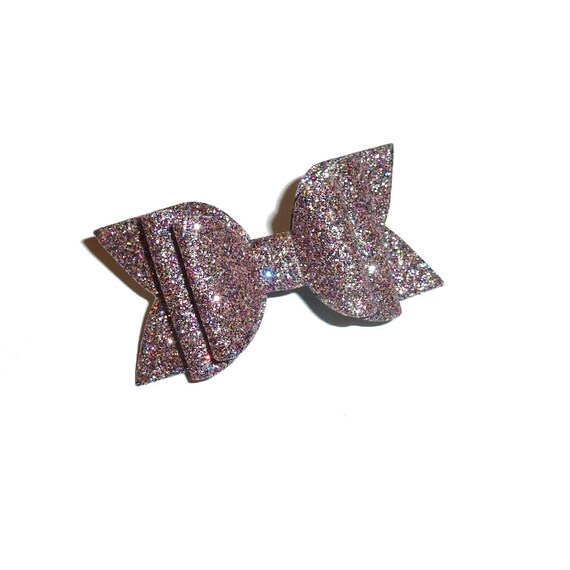 Vintage Rose Pink glitter bows dog barrette or bands  pet hair bow  - (gl37)