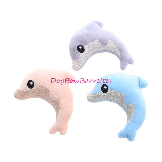 DogBowBarrettes 4.33" dolphin plush stuffed squeaky dog toy  (to10)