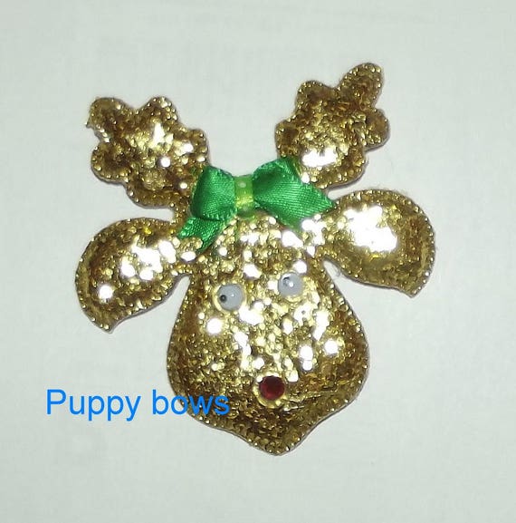 Puppy dog Bows ~ Christmas RUDOLPH glitter reindeer pet hair bow (fb64)