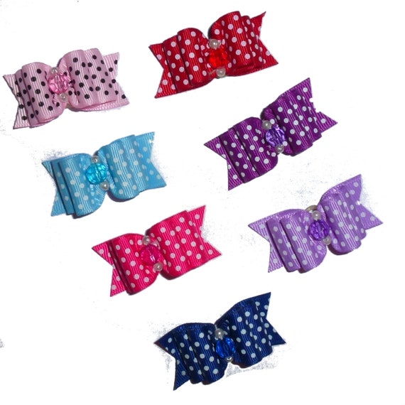 Puppy Bows ~  CLEARANCE 2 for 3.00 Polka dot pet dog hair show bows  7/8" double loop   ~USA seller (FB116)